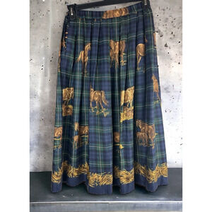 Susan Bristol Horse Print A Line Skirt Equestrian Tartan Plaid Western 10 Petite